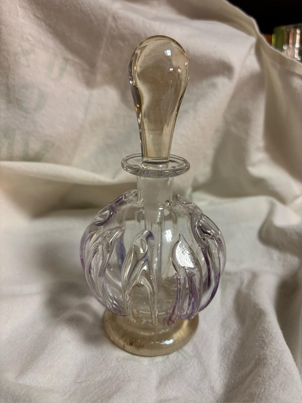 Ion Tamaian Romania Art Perfume Bottle - Clear with Light Purple Accents